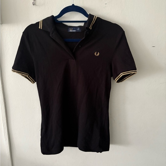 Fred Perry Black Polo with Gold Trim - Picture 2 of 4